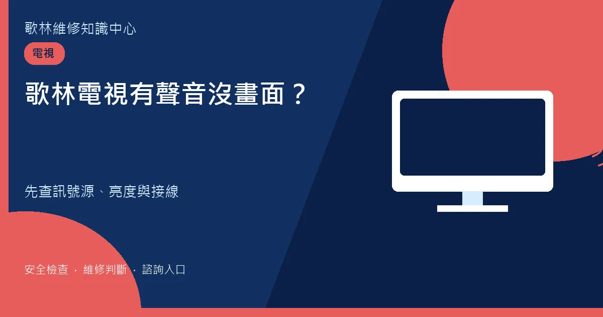 歌林電視有聲音沒畫面檢查圖卡，提示訊號源、亮度與接線
